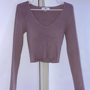 Lavender V Neck Cropped Long Sleeve